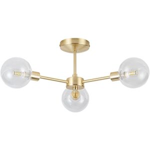 First Choice Lighting Toner - Satin Brass with Clear Glass Globes 3 Light Flush Ceiling Light in Gold Gold First Choice Lighting Toner - Satin Brass with Clear Glass Globes 3 Light Flush Ceiling Light in Gold Gold
