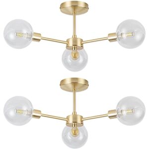 First Choice Lighting Set of 2 Toner - Satin Brass with Clear Glass Globes 3 Light Flush Ceiling Lights in Gold Gold First Choice Lighting Set of 2 Toner - Satin Brass with Clear Glass Globes 3 Light Flush Ceiling Lights in Gold Gold