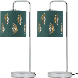 First Choice Lighting Set of 2 Arched Table Lamps with Dark Green Fern Cut Out Shades in Silver Silver First Choice Lighting Set of 2 Arched Table Lamps with Dark Green Fern Cut Out Shades in Silver Silver