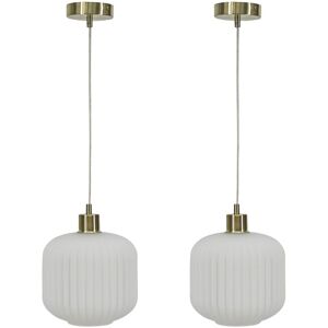 First Choice Lighting Set of 2 Bento - White Ribbed Glass with Satin Brass Pendant Fittings White First Choice Lighting Set of 2 Bento - White Ribbed Glass with Satin Brass Pendant Fittings White