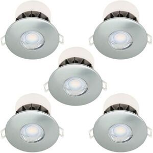 First Choice Lighting Set of 5 Fire Rated LED Bathroom Downlights - Brushed Steel IP65 Recessed Downlights in Silver Silver First Choice Lighting Set of 5 Fire Rated LED Bathroom Downlights - Brushed Steel IP65 Recessed Downlights in Silver Silver