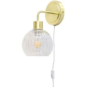First Choice Lighting Toby - Satin Brass Plug in Wall Light with Betchley Clear Ribbed Shade in Gold Gold First Choice Lighting Toby - Satin Brass Plug in Wall Light with Betchley Clear Ribbed Shade in Gold Gold