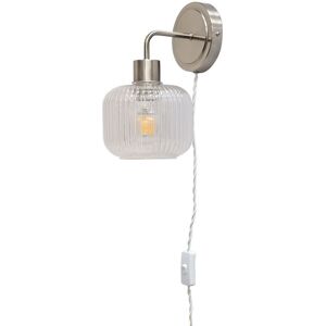 First Choice Lighting Toby - Satin Nickel Plug in Wall Light with Batley Ribbed Glass Shade in Silver Silver First Choice Lighting Toby - Satin Nickel Plug in Wall Light with Batley Ribbed Glass Shade in Silver Silver