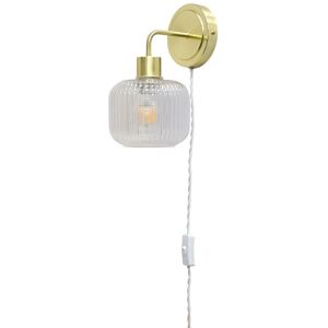 First Choice Lighting Toby - Satin Brass Plug in Wall Light with Batley Ribbed Glass Shade in Gold Gold First Choice Lighting Toby - Satin Brass Plug in Wall Light with Batley Ribbed Glass Shade in Gold Gold