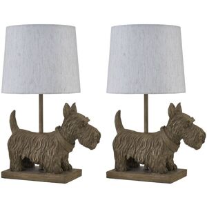 First Choice Lighting Set of 2 Bonnie - Scottie Dog Table Lamps With Oatmeal Linen Shade in Brown Brown First Choice Lighting Set of 2 Bonnie - Scottie Dog Table Lamps With Oatmeal Linen Shade in Brown Brown
