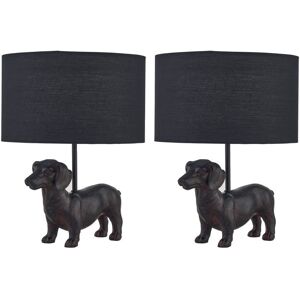 First Choice Lighting Set of 2 Ronnie - Dachshund Dog Lamps with Black Fabric Shades Black First Choice Lighting Set of 2 Ronnie - Dachshund Dog Lamps with Black Fabric Shades Black