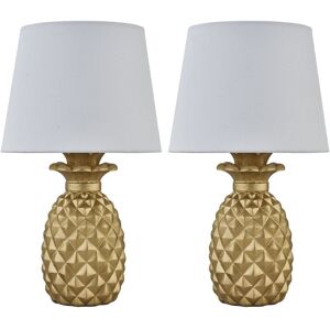 First Choice Lighting Set of 2 Pineapple - Gold Resin Table Lamps with White Fabric Shades Gold First Choice Lighting Set of 2 Pineapple - Gold Resin Table Lamps with White Fabric Shades Gold