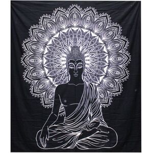 KDMD B&W Double Cotton Bedspread + Wall Hanging - Buddha in White White KDMD B&W Double Cotton Bedspread + Wall Hanging - Buddha in White White