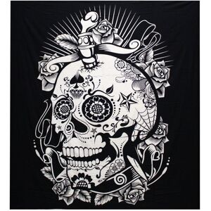 KDMD B&W Double Cotton Bedspread + Wall Hanging - Rose Skull in White White KDMD B&W Double Cotton Bedspread + Wall Hanging - Rose Skull in White White