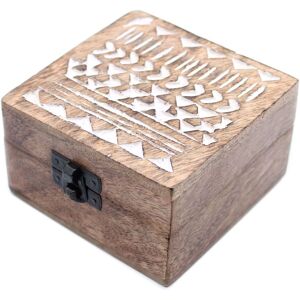 KDMD White Washed Wooden Box - 4x4 Aztec Design in Brown Brown KDMD White Washed Wooden Box - 4x4 Aztec Design in Brown Brown