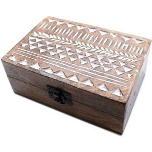 KDMD White Washed Wooden Box - 6x4 Aztec Design in Brown Brown KDMD White Washed Wooden Box - 6x4 Aztec Design in Brown Brown