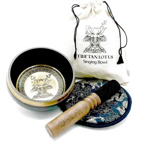 KDMD Hand Beaten & Engraved Singing Bowl Gift Set - 14cm - Lotus Flower in Gold Gold KDMD Hand Beaten & Engraved Singing Bowl Gift Set - 14cm - Lotus Flower in Gold Gold