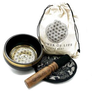KDMD Hand Beaten & Engraved Singing Bowl Gift Set - 14cm - Flower of Life in Gold Gold KDMD Hand Beaten & Engraved Singing Bowl Gift Set - 14cm - Flower of Life in Gold Gold