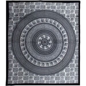 KDMD Double Cotton Bedspread + Wall Hanging - Mono - Elephant Mandala in Black Black KDMD Double Cotton Bedspread + Wall Hanging - Mono - Elephant Mandala in Black Black