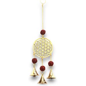 KDMD Indian Chimes - Brass Flower of Life with Rudraksha Beads - 3 Bells in Gold Gold KDMD Indian Chimes - Brass Flower of Life with Rudraksha Beads - 3 Bells in Gold Gold
