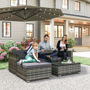 OUTSUNNY 5 Pieces Rattan Sofa Set Wicker Sectional Furniture Cushion Black Brown Grey Grey OUTSUNNY 5 Pieces Rattan Sofa Set Wicker Sectional Furniture Cushion Black Brown Grey Grey