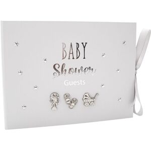Happy Homewares Grey Baby Shower Guest Book with Silver Plated Rattle Pram & Booties Grey Happy Homewares Grey Baby Shower Guest Book with Silver Plated Rattle Pram & Booties Grey