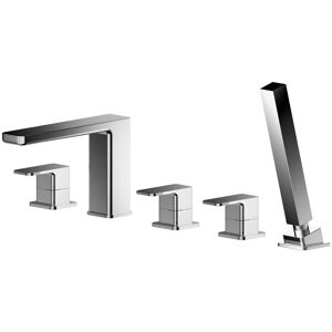 Balterley Deck Mount Square 5 Tap Hole Bath Shower Mixer Tap with Shower Kit in Silver Silver Balterley Deck Mount Square 5 Tap Hole Bath Shower Mixer Tap with Shower Kit in Silver Silver