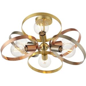 Loops Semi Flush Ceiling Light - Satin Brass & Brushed Copper Plate - 6 x 40W E27 GLS Copper Loops Semi Flush Ceiling Light - Satin Brass & Brushed Copper Plate - 6 x 40W E27 GLS Copper