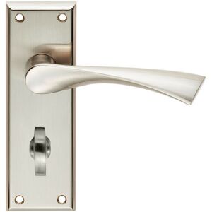 Loops PAIR Angular Lever on Bathroom Backplate Door Handle 150 x 50mm Satin Nickel in Metallics Metallics Loops PAIR Angular Lever on Bathroom Backplate Door Handle 150 x 50mm Satin Nickel in Metallics Metallics