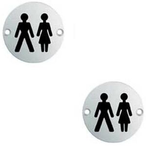 Loops 2x Bathroom Door Unisex Symbol Sign 76mm Diameter Satin Anodised Aluminium Multicolor Loops 2x Bathroom Door Unisex Symbol Sign 76mm Diameter Satin Anodised Aluminium Multicolor