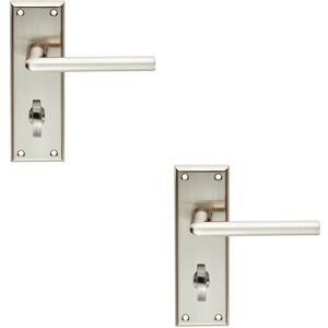 Loops 2x PAIR Rounded Lever on Bathroom Backplate Handle 150 x 50mm Satin Nickel in Metallics Metallics Loops 2x PAIR Rounded Lever on Bathroom Backplate Handle 150 x 50mm Satin Nickel in Metallics Metallics
