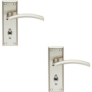 Loops 2x PAIR Arched Lever on Bathroom Backplate Door Handle 150 x 50mm Satin Nickel in Metallics Metallics Loops 2x PAIR Arched Lever on Bathroom Backplate Door Handle 150 x 50mm Satin Nickel in Metallics Metallics