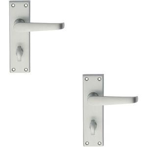Loops 2x PAIR Straight Victorian Handle on Bathroom Backplate 150 x 43mm Satin Chrome Multicolor Loops 2x PAIR Straight Victorian Handle on Bathroom Backplate 150 x 43mm Satin Chrome Multicolor