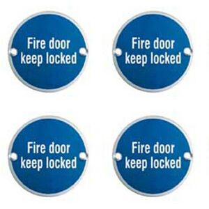 Loops 4x Fire Door Keep Locked Sign 64mm Fixing Centres 76mm Dia Polished Steel in Metallics Metallics Loops 4x Fire Door Keep Locked Sign 64mm Fixing Centres 76mm Dia Polished Steel in Metallics Metallics