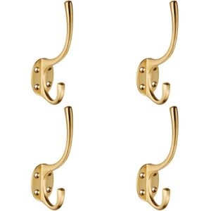 Loops 4x Victorian Hat & Coat Hook on Oval Backplate 64mm Projection Satin Brass in Metallics Metallics Loops 4x Victorian Hat & Coat Hook on Oval Backplate 64mm Projection Satin Brass in Metallics Metallics