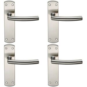 Loops 4x Curved Bar Lever Door Handle on Latch Backplate 172 x 44mm Satin Steel in Metallics Metallics Loops 4x Curved Bar Lever Door Handle on Latch Backplate 172 x 44mm Satin Steel in Metallics Metallics