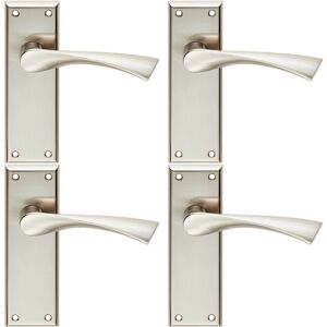 Loops 4x PAIR Angular Lever on Latch Backplate Door Handle 150 x 50mm Satin Nickel in Metallics Metallics Loops 4x PAIR Angular Lever on Latch Backplate Door Handle 150 x 50mm Satin Nickel in Metallics Metallics
