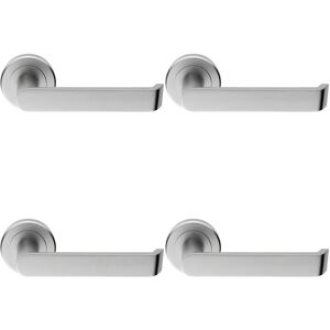 Loops 4x PAIR Flat Faced Lever on Round Rose Chamfered Edge Concealed Fix Satin Chrome Multicolor Loops 4x PAIR Flat Faced Lever on Round Rose Chamfered Edge Concealed Fix Satin Chrome Multicolor