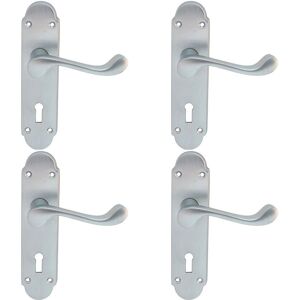 Loops 4x PAIR Victorian Upturned Handle on Lock Backplate 170 x 42mm Satin Chrome Multicolor Loops 4x PAIR Victorian Upturned Handle on Lock Backplate 170 x 42mm Satin Chrome Multicolor