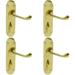 Loops 4x PAIR Victorian Upturned Lever on Bathroom Backplate 170 x 42mm Polished Brass in Metallics Metallics Loops 4x PAIR Victorian Upturned Lever on Bathroom Backplate 170 x 42mm Polished Brass in Metallics Metallics