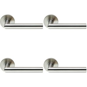 Loops 4x PAIR Round Mitred Bar Safety Handle on Round Rose Concealed Fix Satin Steel in Metallics Metallics Loops 4x PAIR Round Mitred Bar Safety Handle on Round Rose Concealed Fix Satin Steel in Metallics Metallics