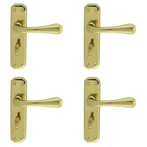 Loops 4x PAIR Heavy Duty Lever on Angular Bathroom Backplate 180 x 40mm Polished Brass in Metallics Metallics Loops 4x PAIR Heavy Duty Lever on Angular Bathroom Backplate 180 x 40mm Polished Brass in Metallics Metallics