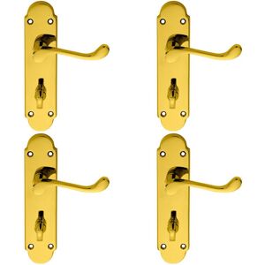 Loops 4x PAIR Victorian Upturned Lever on Bathroom Backplate 170 x 42mm Brass in Metallics Metallics Loops 4x PAIR Victorian Upturned Lever on Bathroom Backplate 170 x 42mm Brass in Metallics Metallics