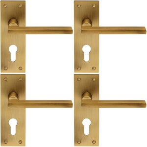 Loops 4x PAIR Straight Bar Lever on Slim Euro Lock Backplate 150 x 50mm Antique Brass in Metallics Metallics Loops 4x PAIR Straight Bar Lever on Slim Euro Lock Backplate 150 x 50mm Antique Brass in Metallics Metallics