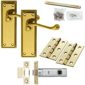 Loops Door Handle & Latch Pack Brass Victorian Scroll Lever Turn Reeded Backplate in Metallics Metallics Loops Door Handle & Latch Pack Brass Victorian Scroll Lever Turn Reeded Backplate in Metallics Metallics