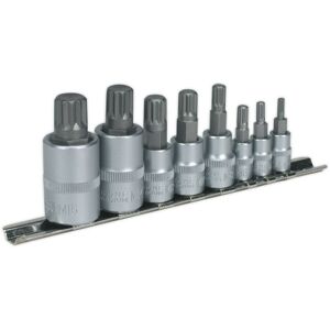 Loops 8pc Spline Socket Bit Set - 1/4" 3/8" 1/2" Square Drive - M4 to M16 - S2 Steel in Metallics Metallics Loops 8pc Spline Socket Bit Set - 1/4" 3/8" 1/2" Square Drive - M4 to M16 - S2 Steel in Metallics Metallics