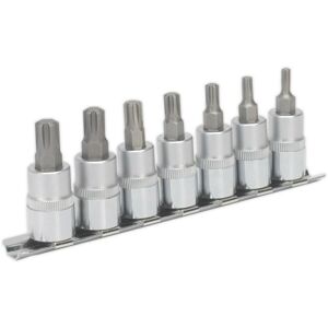 Loops 7pc Ribe Star Socket Bit Set - 3/8" Square Drive - 50mm Long S2 Steel Shafts in Metallics Metallics Loops 7pc Ribe Star Socket Bit Set - 3/8" Square Drive - 50mm Long S2 Steel Shafts in Metallics Metallics