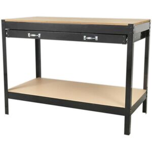 Loops 1.2m x 0.6m Workbench - Heavy Duty Steel Frame & Wood Work Top with Draw & Shelf in Metallics Metallics Loops 1.2m x 0.6m Workbench - Heavy Duty Steel Frame & Wood Work Top with Draw & Shelf in Metallics Metallics