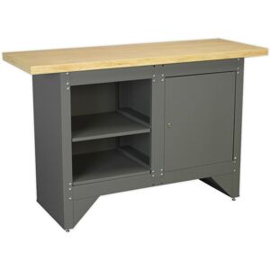Loops Heavy Duty Steel Workbench - Shelf & Locked Cupboard - Garage Work Wood Station in Metallics Metallics Loops Heavy Duty Steel Workbench - Shelf & Locked Cupboard - Garage Work Wood Station in Metallics Metallics