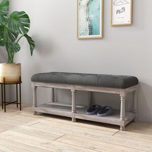 HOMCOM Rack Bench w/ Button Tufted Seat Cushion for Living Room Hallway Bedroom in Grey Grey HOMCOM Rack Bench w/ Button Tufted Seat Cushion for Living Room Hallway Bedroom in Grey Grey