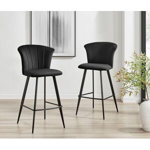 FurnitureboxUK Set of 2 Juniper Soft Touch Velvet Fluted Art Deco Bar Stools With Black Metal Legs Black FurnitureboxUK Set of 2 Juniper Soft Touch Velvet Fluted Art Deco Bar Stools With Black Metal Legs Black