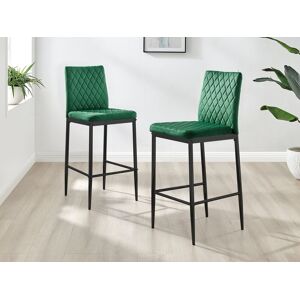 FurnitureboxUK Set of 2 Milan Soft Touch Hatched Velvet Padded Bar Stools With Black Metal Legs in Green Green FurnitureboxUK Set of 2 Milan Soft Touch Hatched Velvet Padded Bar Stools With Black Metal Legs in Green Green