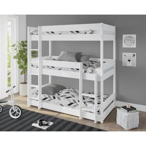 Home Detail Kennedy Kids Wooden Triple Bunk Bed in White Size: Single White Single Home Detail Kennedy Kids Wooden Triple Bunk Bed in White Size: Single White Single
