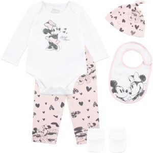 Disney Girl's Minnie Mouse Bodysuit with Hat & Bib 5 Piece Set in Pink Size: 12-18 m Pink 12-18 m Disney Girl's Minnie Mouse Bodysuit with Hat & Bib 5 Piece Set in Pink Size: 12-18 m Pink 12-18 m