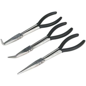 Loops 3 Piece 275mm Needle Nose Pliers - Drop Forged Steel - Straight & Angled Nose in Metallics Metallics Loops 3 Piece 275mm Needle Nose Pliers - Drop Forged Steel - Straight & Angled Nose in Metallics Metallics